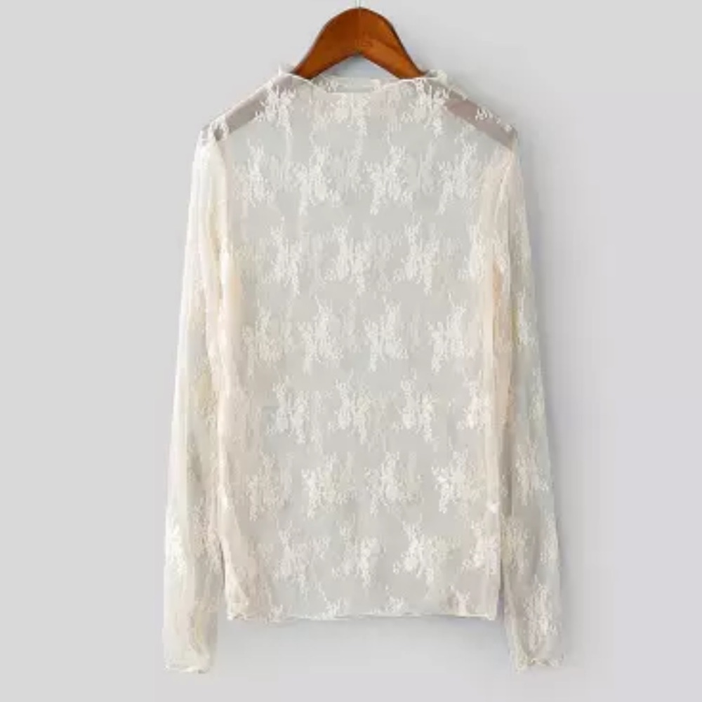 Lace blouse top shirt mesh transparent sexy women’s long sleeve